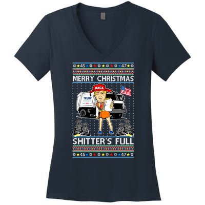 Merry Christmas Shitters Full Trump Ugly Christmas Sweater Women's V-Neck T-Shirt