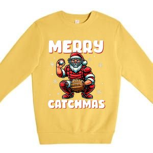 Merry Catchmas Santa Claus Baseball Catcher Xmas Christmas Premium Crewneck Sweatshirt