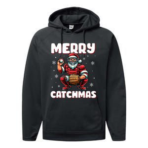 Merry Catchmas Santa Claus Baseball Catcher Xmas Christmas Performance Fleece Hoodie