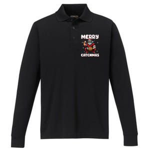 Merry Catchmas Santa Claus Baseball Catcher Xmas Christmas Performance Long Sleeve Polo