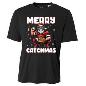 Merry Catchmas Santa Claus Baseball Catcher Xmas Christmas Cooling Performance Crew T-Shirt