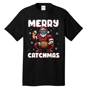 Merry Catchmas Santa Claus Baseball Catcher Xmas Christmas Tall T-Shirt