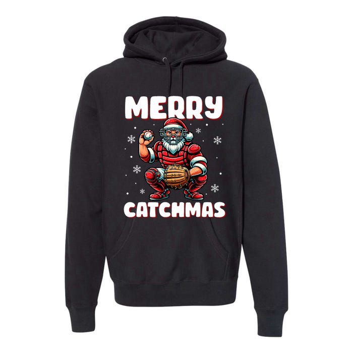 Merry Catchmas Santa Claus Baseball Catcher Xmas Christmas Premium Hoodie