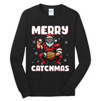 Merry Catchmas Santa Claus Baseball Catcher Xmas Christmas Tall Long Sleeve T-Shirt