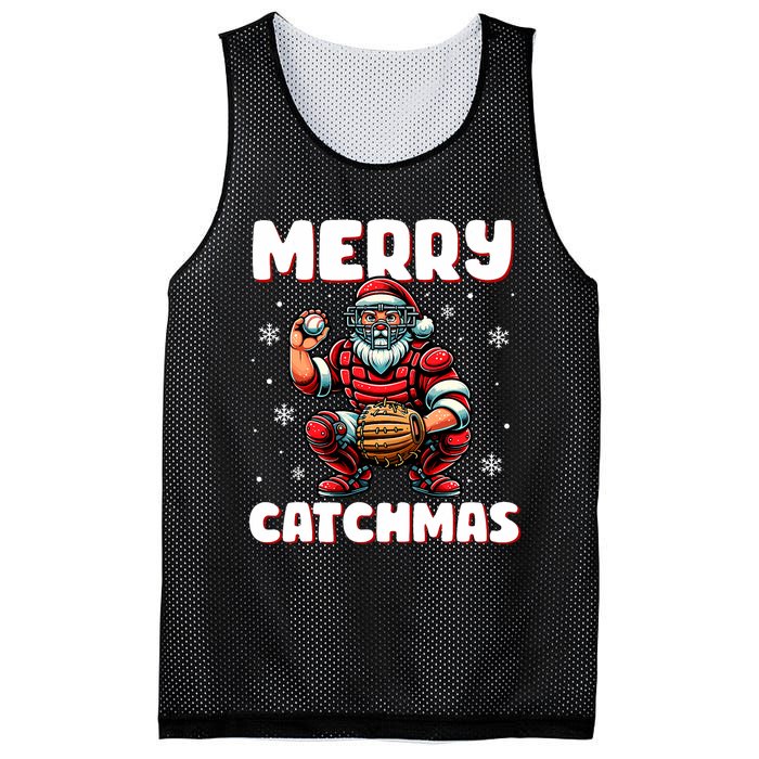 Merry Catchmas Santa Claus Baseball Catcher Xmas Christmas Mesh Reversible Basketball Jersey Tank