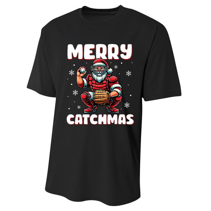 Merry Catchmas Santa Claus Baseball Catcher Xmas Christmas Performance Sprint T-Shirt