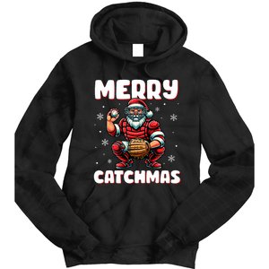 Merry Catchmas Santa Claus Baseball Catcher Xmas Christmas Tie Dye Hoodie