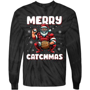 Merry Catchmas Santa Claus Baseball Catcher Xmas Christmas Tie-Dye Long Sleeve Shirt