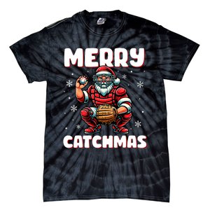 Merry Catchmas Santa Claus Baseball Catcher Xmas Christmas Tie-Dye T-Shirt