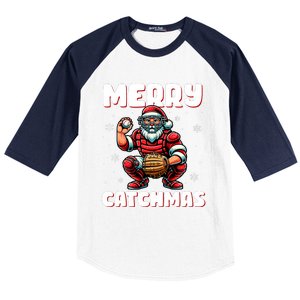 Merry Catchmas Santa Claus Baseball Catcher Xmas Christmas Baseball Sleeve Shirt