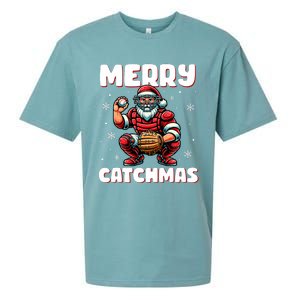 Merry Catchmas Santa Claus Baseball Catcher Xmas Christmas Sueded Cloud Jersey T-Shirt