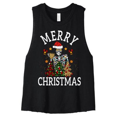 Merry Christmas Skull Skeleton funny  Women's Racerback Cropped Tank