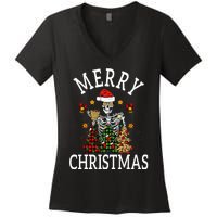 Merry Christmas Skull Skeleton funny  Women's V-Neck T-Shirt