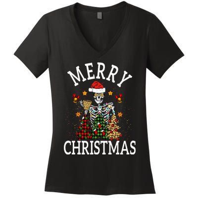 Merry Christmas Skull Skeleton funny  Women's V-Neck T-Shirt