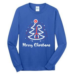 Merry Christmas Stethoscope Nurse Christmas Gift Tree Xmas Gift Tall Long Sleeve T-Shirt