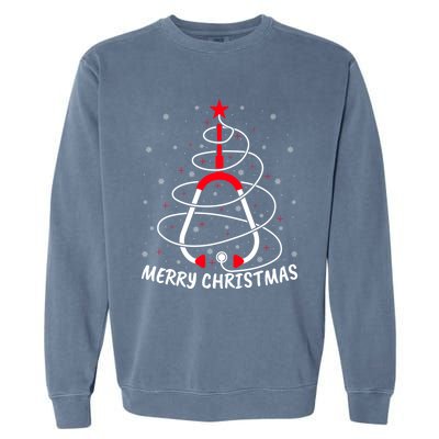 Merry Christmas Stethoscope Nursing Nurse Christmas Tree Funny Gift Garment-Dyed Sweatshirt