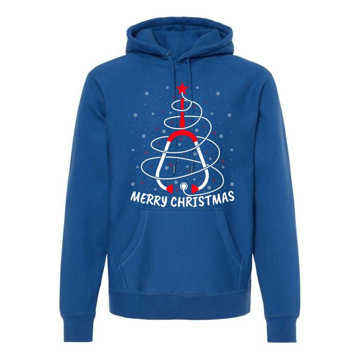 Merry Christmas Stethoscope Nursing Nurse Christmas Tree Funny Gift Premium Hoodie