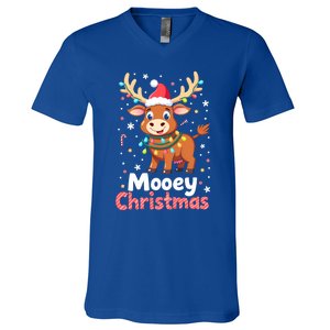 Mooey Christmas Santa Farmer Merry Highland Cow Christmas Gift V-Neck T-Shirt