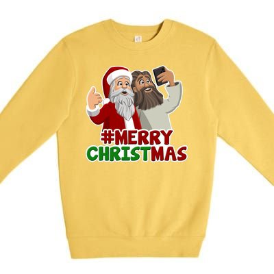 Merry Christmas Santa Jesus Selfie Funny Holiday Premium Crewneck Sweatshirt