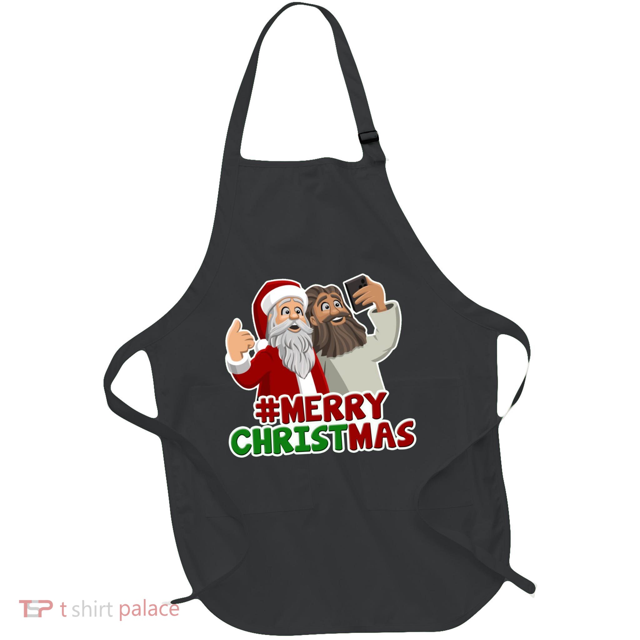 Merry Christmas Santa Jesus Selfie Funny Holiday Full-Length Apron With Pockets