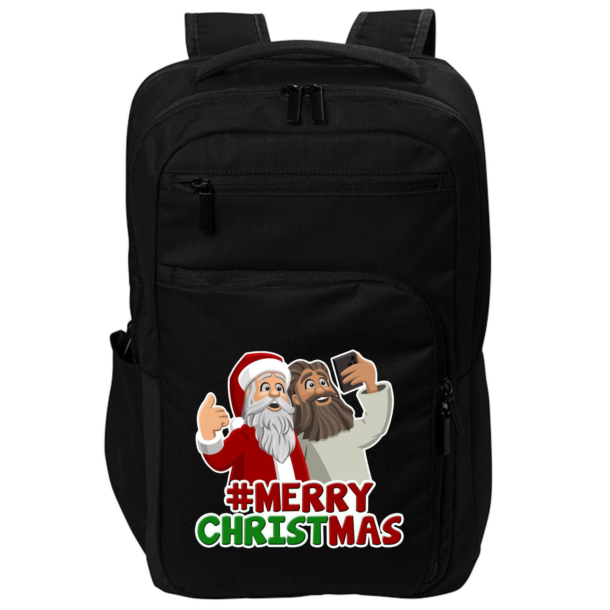 Merry Christmas Santa Jesus Selfie Funny Holiday Impact Tech Backpack