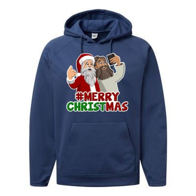 Merry Christmas Santa Jesus Selfie Funny Holiday Performance Fleece Hoodie