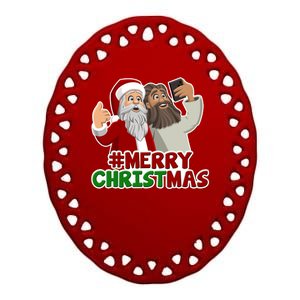 Merry Christmas Santa Jesus Selfie Funny Holiday Ceramic Oval Ornament