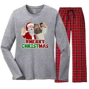 Merry Christmas Santa Jesus Selfie Funny Holiday Women's Long Sleeve Flannel Pajama Set 