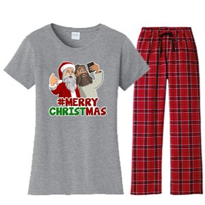 Merry Christmas Santa Jesus Selfie Funny Holiday Women's Flannel Pajama Set