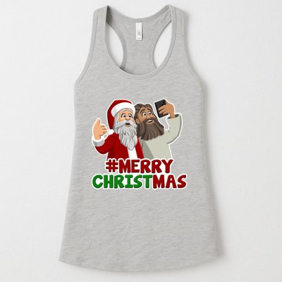 Merry Christmas Santa Jesus Selfie Funny Holiday Womens Tank Top