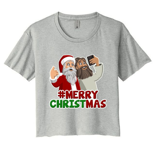 Merry Christmas Santa Jesus Selfie Funny Holiday Crop Top