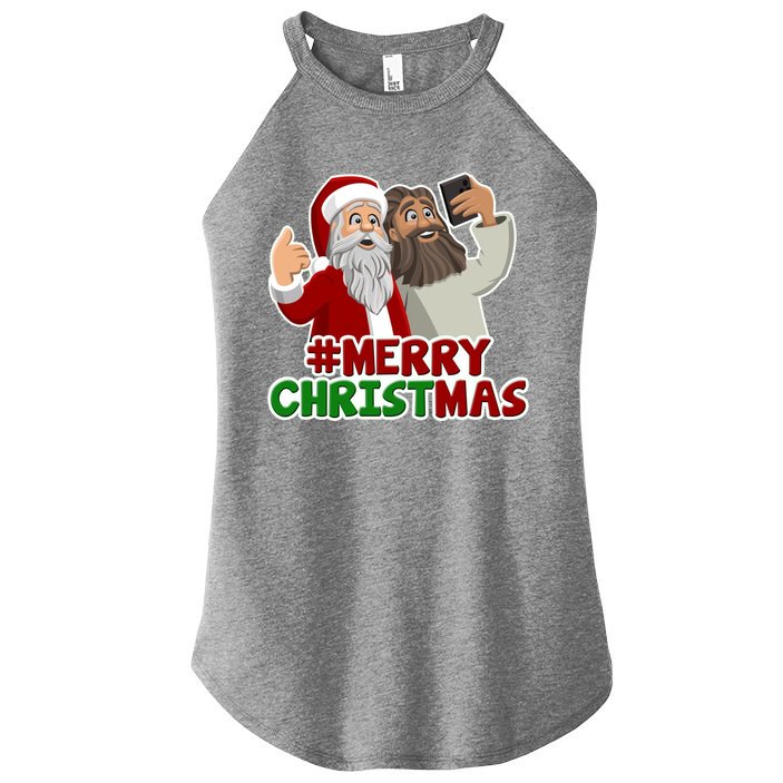 Merry Christmas Santa Jesus Selfie Funny Holiday Women's Perfect Tri Rocker Tank