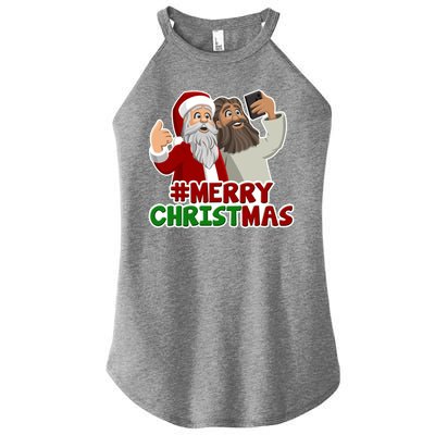 Merry Christmas Santa Jesus Selfie Funny Holiday Women’s Perfect Tri Rocker Tank