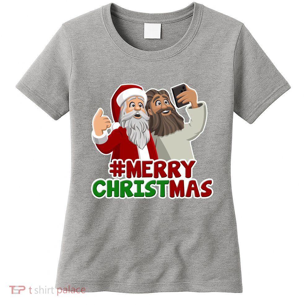 Merry Christmas Santa Jesus Selfie Funny Holiday Womens T-Shirt
