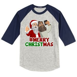 Merry Christmas Santa Jesus Selfie Funny Holiday Kids Colorblock Raglan Jersey