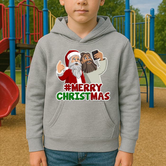 Merry Christmas Santa Jesus Selfie Funny Holiday Kids Hoodie