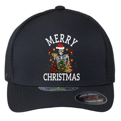 Merry Christmas Skull Skeleton  Flexfit Unipanel Trucker Cap