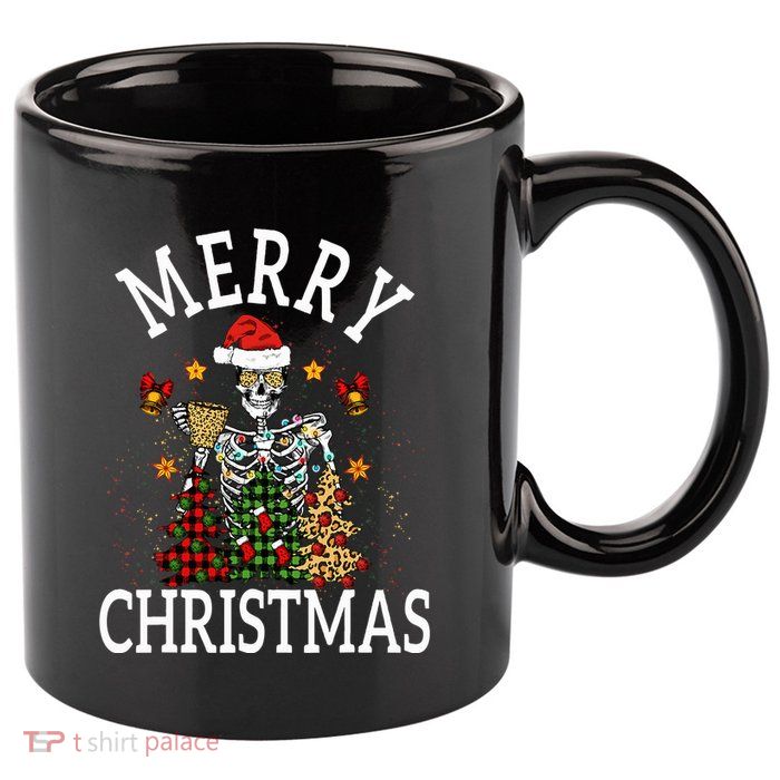 Merry Christmas Skull Skeleton  11oz C Handle Ceramic Mug