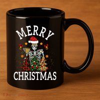 Merry Christmas Skull Skeleton  11oz C Handle Ceramic Mug