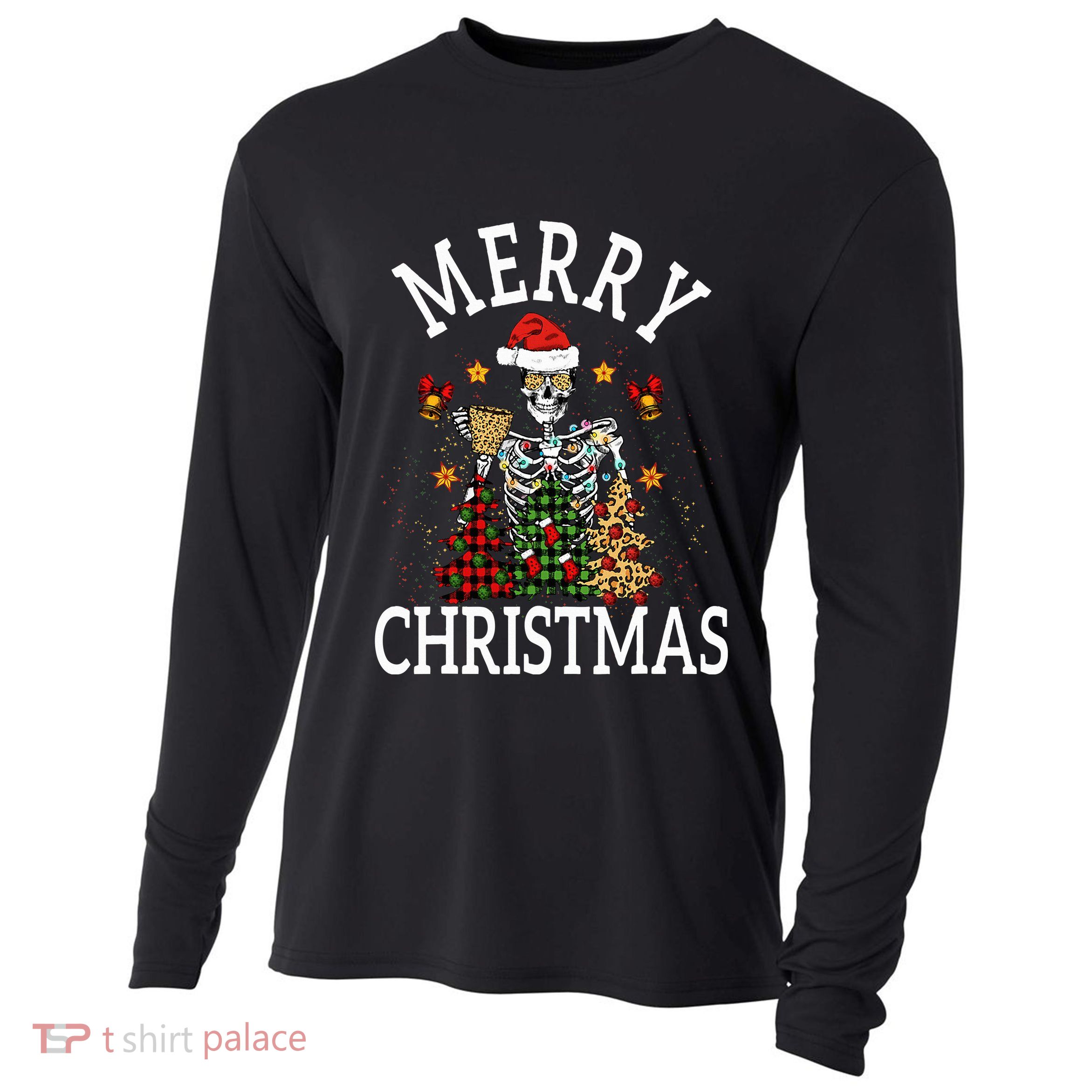 Merry Christmas Skull Skeleton  Cooling Performance Long Sleeve Crew