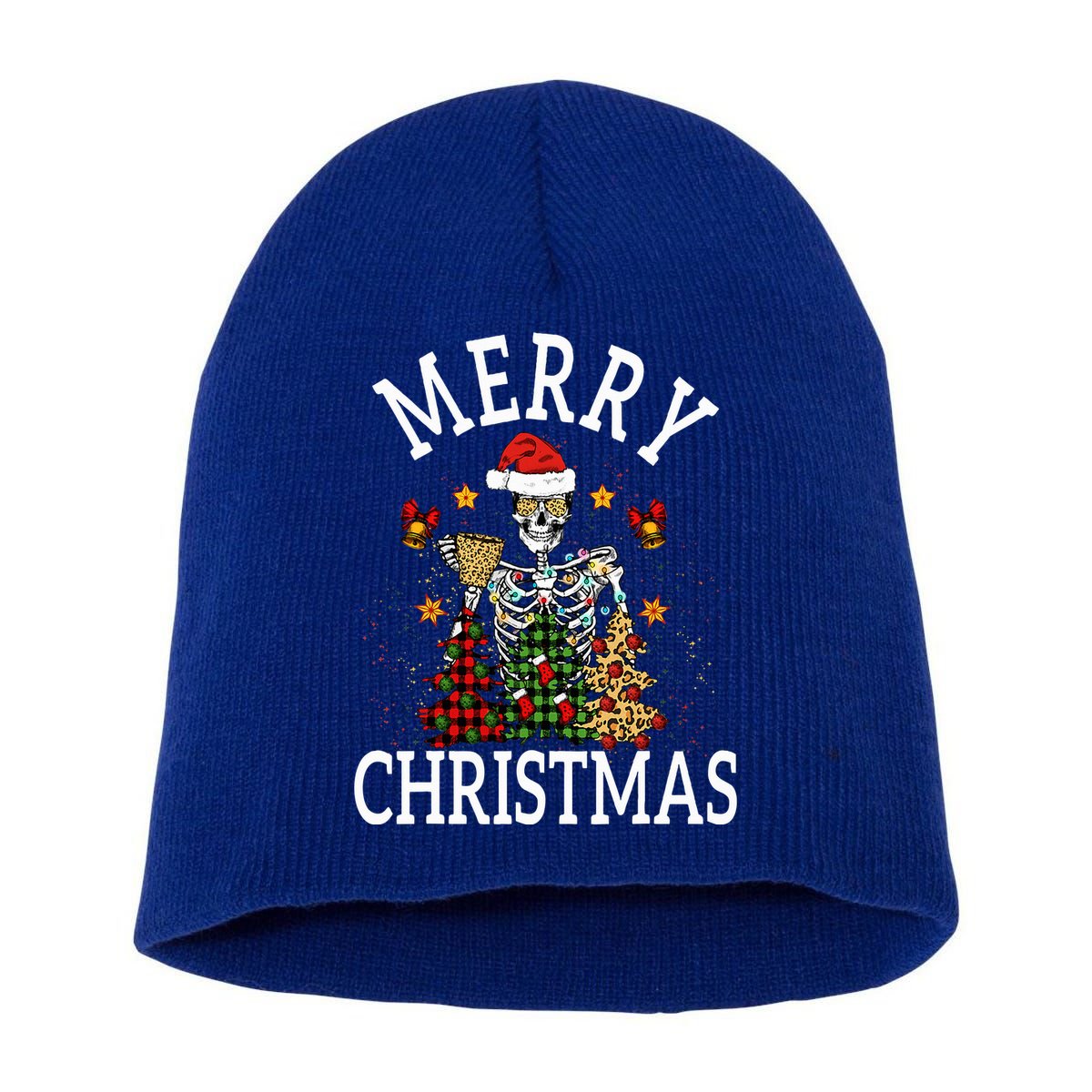Merry Christmas Skull Skeleton  Short Acrylic Beanie