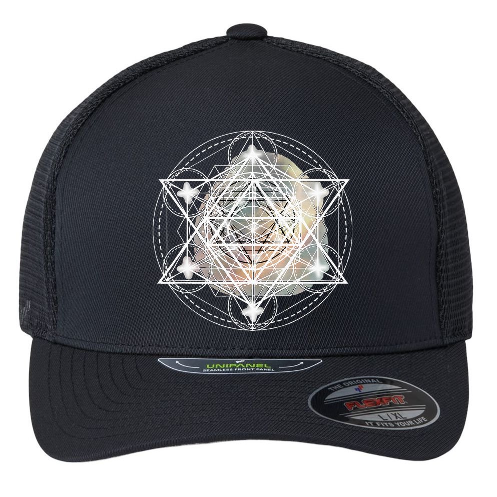 Metatron Cube Sacred Geometry Spiritual Yoga Flexfit Unipanel Trucker Cap