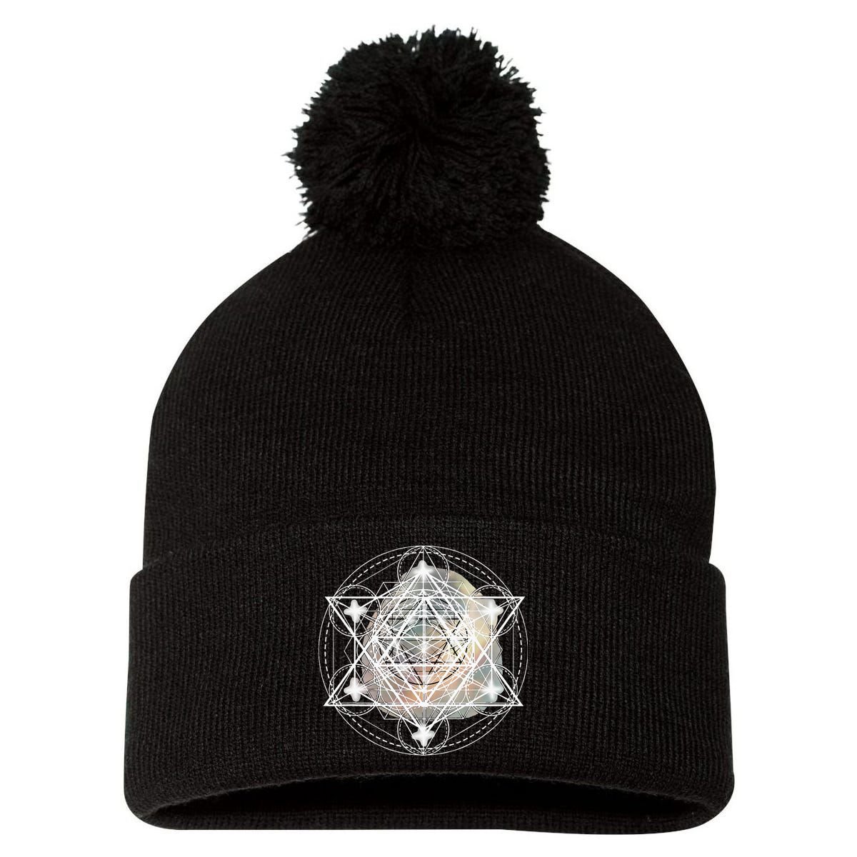 Metatron Cube Sacred Geometry Spiritual Yoga Pom Pom 12in Knit Beanie