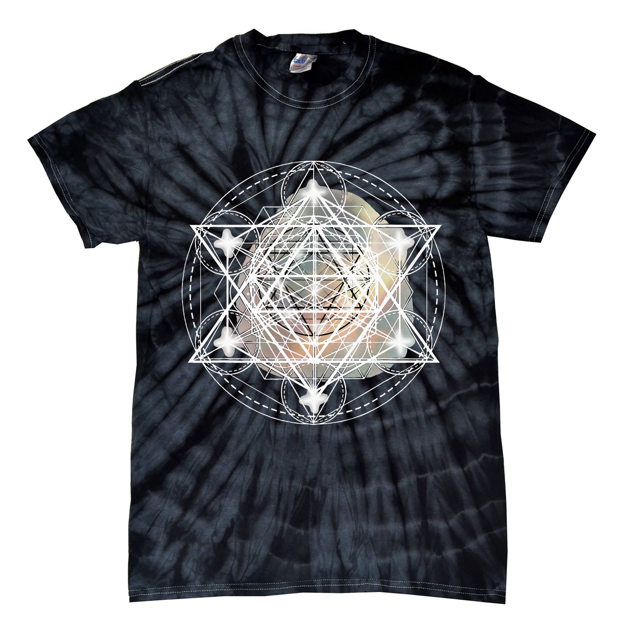 Metatron Cube Sacred Geometry Spiritual Yoga Tie-Dye T-Shirt