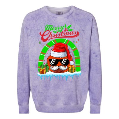 Merry Christmas Santa Ice Hockey Ball Mustache Sunglasses Funny Gift Colorblast Crewneck Sweatshirt