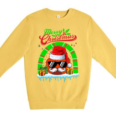 Merry Christmas Santa Ice Hockey Ball Mustache Sunglasses Funny Gift Premium Crewneck Sweatshirt