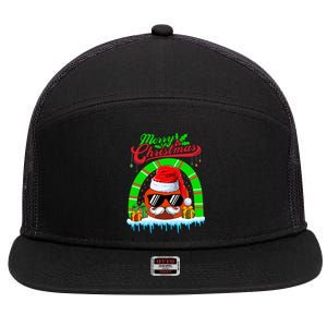 Merry Christmas Santa Ice Hockey Ball Mustache Sunglasses Funny Gift 7 Panel Mesh Trucker Snapback Hat