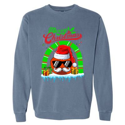 Merry Christmas Santa Ice Hockey Ball Mustache Sunglasses Funny Gift Garment-Dyed Sweatshirt