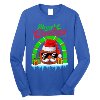 Merry Christmas Santa Ice Hockey Ball Mustache Sunglasses Funny Gift Long Sleeve Shirt