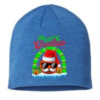 Merry Christmas Santa Ice Hockey Ball Mustache Sunglasses Funny Gift Sustainable Beanie